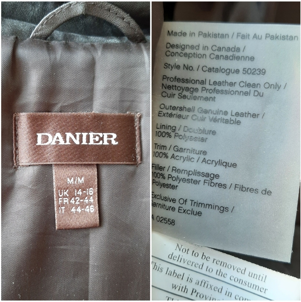 DANIER Genuine Soft Leather Button & Zip Front Jacket Dark Brown Short Coat Sz M - Picture 13 of 16